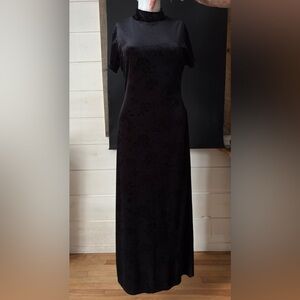 Vintage Black Floral Burnout Velvet Maxi Dress
